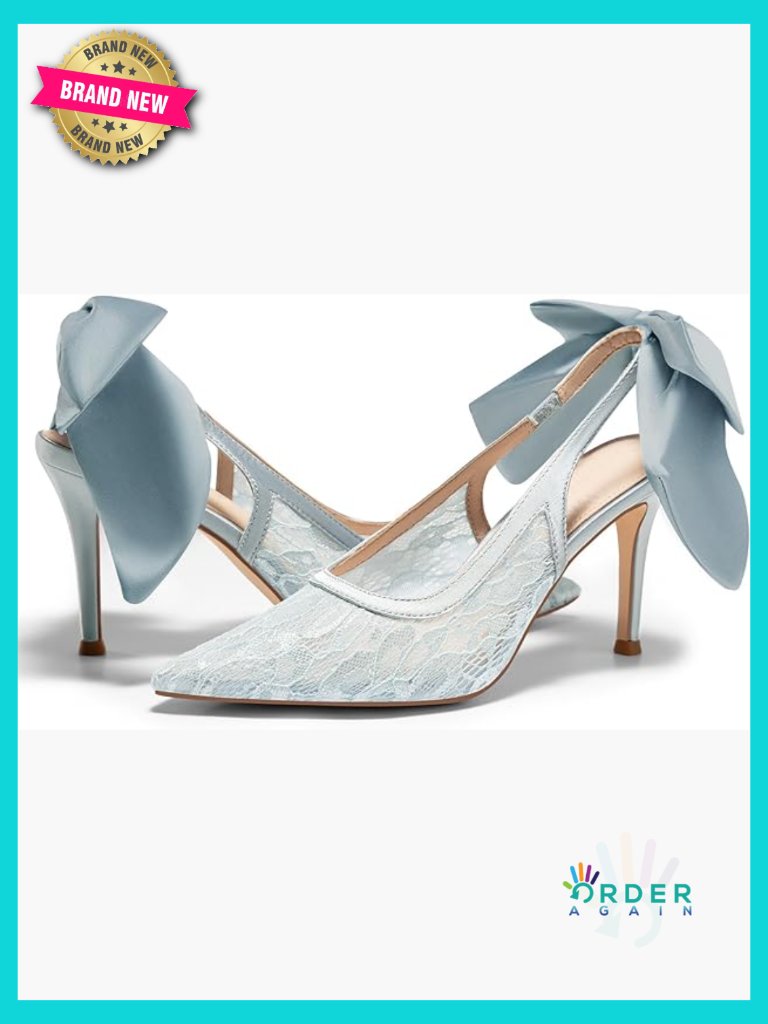 Slingback High Heels Bow Closed Pointed Toe Lace Patchwork Party Dress Shoes